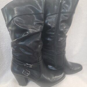 Heeled Dress Boots below the knee,  black